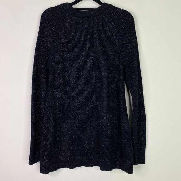 LOFT Silver Metallic Black Knit Crew Neck Sweater Women's Size XS - Picture 2 of 8